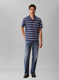 Blue Short Sleeve Jersey Stripe Polo Shirt  Men