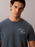 Albastru Tricou Cu Guler Rotund Si Logo Grafic  Barbati