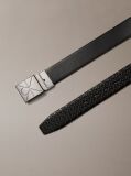 Black Embossed Emblem Pin Buckle Leather Belt  Men