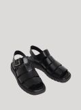 Black Square Toe Fisherman Sandals With Leather  Women