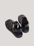 Black Square Toe Fisherman Sandals With Leather  Women