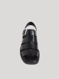 Black Square Toe Fisherman Sandals With Leather  Women
