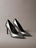 Gri Pantofi Stiletto Din Piele Cu Toc Gri Metalizat  Femei