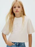 Bej Tricou Boxy Cu Logo  Fete