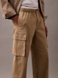 Khaki Cotton Stretch Straight Fit Cargo Trousers  Men
