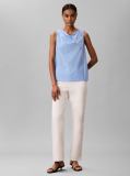 Albastru Top Slim Din Poplin Cu Aspect Fluid  Femei