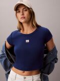 Albastru Tricou Slim Din Bumbac Reiat Cu Emblema  Femei