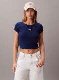 Albastru Tricou Slim Din Bumbac Reiat Cu Emblema  Femei