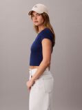 Albastru Tricou Slim Din Bumbac Reiat Cu Emblema  Femei