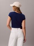 Albastru Tricou Slim Din Bumbac Reiat Cu Emblema  Femei