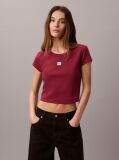 Rosu Tricou Slim Din Bumbac Reiat Cu Emblema  Femei