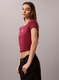 Rosu Tricou Slim Din Bumbac Reiat Cu Emblema  Femei