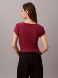 Rosu Tricou Slim Din Bumbac Reiat Cu Emblema  Femei