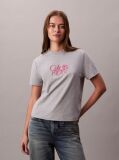 Grey Script Logo Graphic Slim T-Shirt  Women