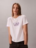 Alb Tricou Slim Cu Imprimeu Grafic Si Logo Script  Femei
