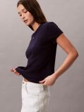 Purple Short Sleeve Monogram Patch Slim Waffle Tee  Women