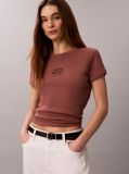 Brown Slim Ribbed Cotton Logo T-shirt  Women