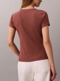 Brown Slim Ribbed Cotton Logo T-shirt  Women