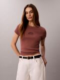 Brown Slim Ribbed Cotton Logo T-shirt  Women