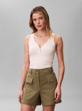 Green Cotton Twill Utility Shorts  Women