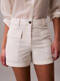 White Cotton Twill Utility Shorts  Women