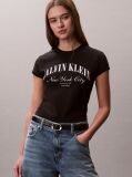 Negru Tricou Slim Cu Logo Varsity  Femei