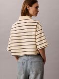 Bej Tricou Polo Scurt Cu Dungi Si Croiala Boxy  Femei