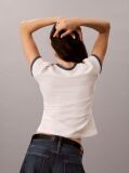Alb Tricou Ringer Cu Logo Brodat  Femei