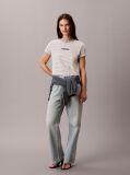 Gri Tricou Cu Guler Rotund In Dungi Si Logo  Femei