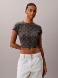 Albastru Tricou Cropped Cu Imprimeu Emblema  Femei