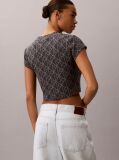 Albastru Tricou Cropped Cu Imprimeu Emblema  Femei