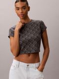 Albastru Tricou Cropped Cu Imprimeu Emblema  Femei