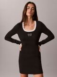 Negru Rochie Mini Reiata Cu Logo Grafic  Femei