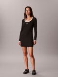 Negru Rochie Mini Reiata Cu Logo Grafic  Femei