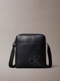Negru Geanta Tip Reporter Cu Logo Monogram Embosat  Barbati