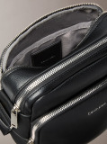 Black Textured Logo Crossbody Reporter Bag  Men