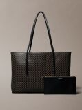 Black Allover Monogram Logo Tote Bag with Pouch  Women