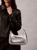 Silver Bold Monogram Metallic Shoulder Bag  Women