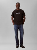 Negru Tricou Cu Guler Rotund Si Logo Estompat  Barbati