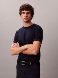 Blue Textured Stripe Crew Neck T-Shirt  Men