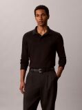 Negru Tricou Polo Slim Din Bumbac Cu Maneca Lunga  Barbati