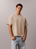 Bej Tricou Cu Guler Rotund Si Logo Grafic  Barbati
