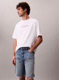 Alb Tricou Cu Guler Rotund Si Logo Grafic  Barbati