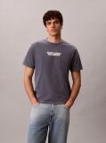 Albastru Tricou Cu Guler Rotund Cu Aspect Prespalat Si Logo Grafic  Barbati
