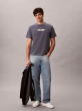 Albastru Tricou Cu Guler Rotund Cu Aspect Prespalat Si Logo Grafic  Barbati