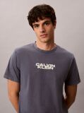 Albastru Tricou Cu Guler Rotund Cu Aspect Prespalat Si Logo Grafic  Barbati