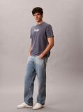 Albastru Tricou Cu Guler Rotund Cu Aspect Prespalat Si Logo Grafic  Barbati