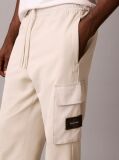 Bej Pantaloni Jogger Cargo Din Bumbac Flausat  Barbati