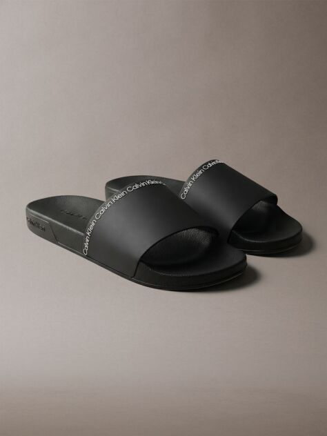 Negru Papuci Tip Sliders Cu Logo Si Design Conturat  Barbati