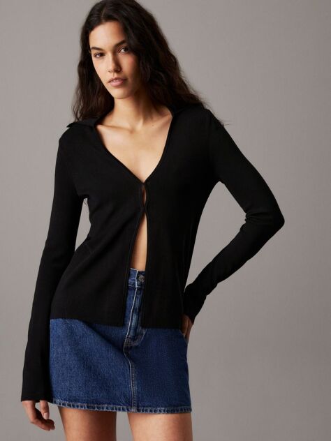 Negru Cardigan Din Tricot Elastic Cu Croiala Slim  Femei